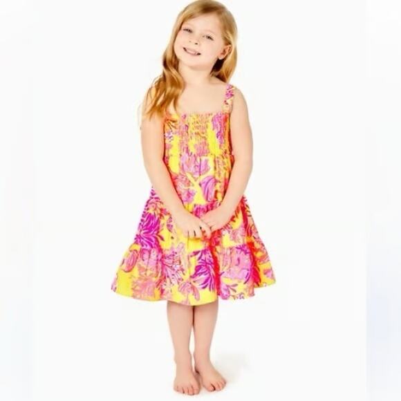 Lilly Pulitzer Girls Calla Yellow Violet Pink Sea‎ Floral Sundress Size Medium - Picture 6 of 6